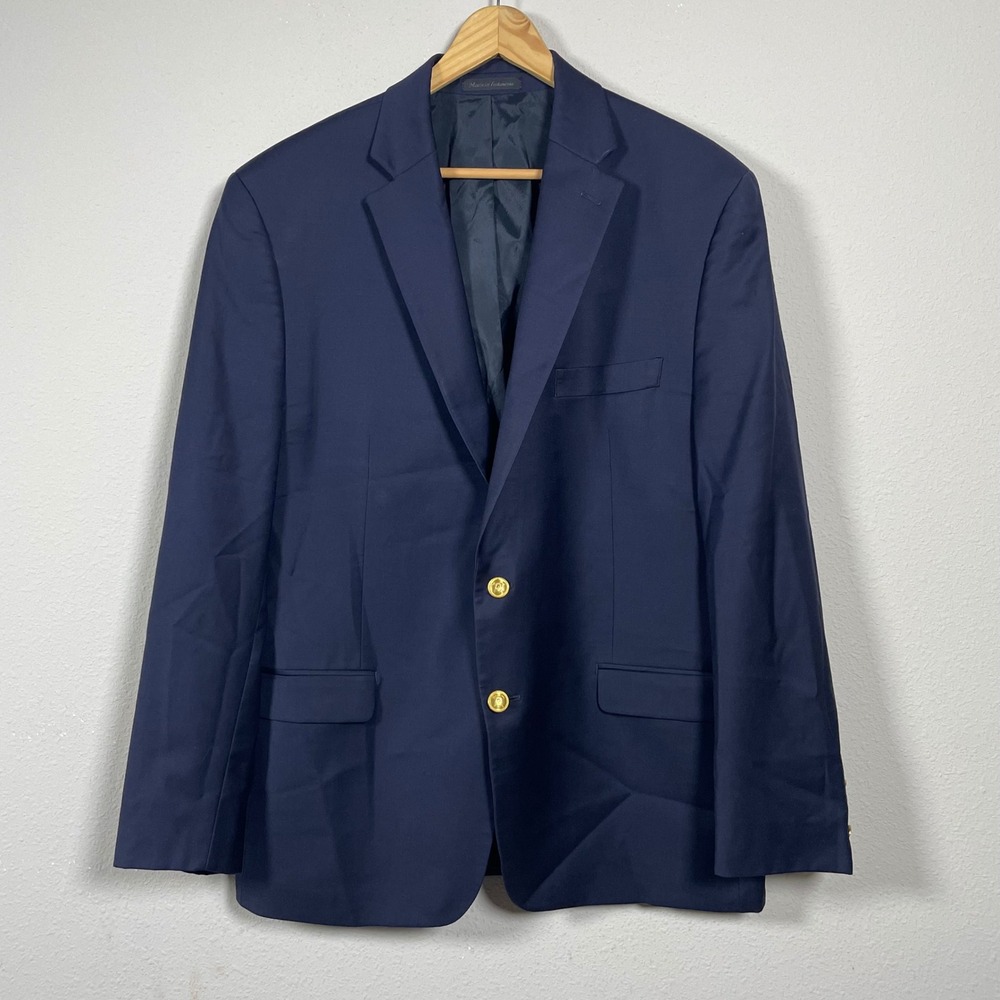 Ralph Lauren Blazer Mens 44R Navy Blue Classic Collegiate Gold Crest Buttons‎